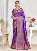 Silk Purple Traditional Wear Zari Work Saree